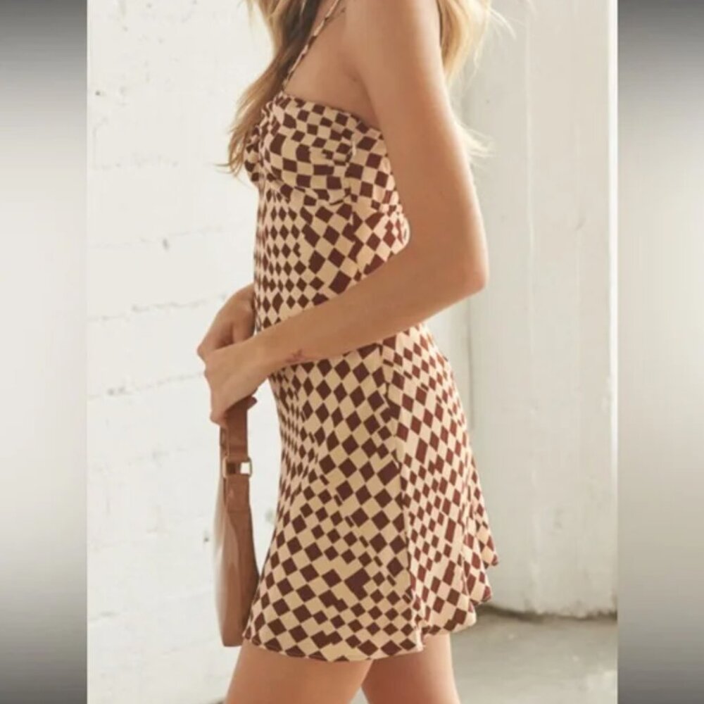 Brown Checkered Mini Dress